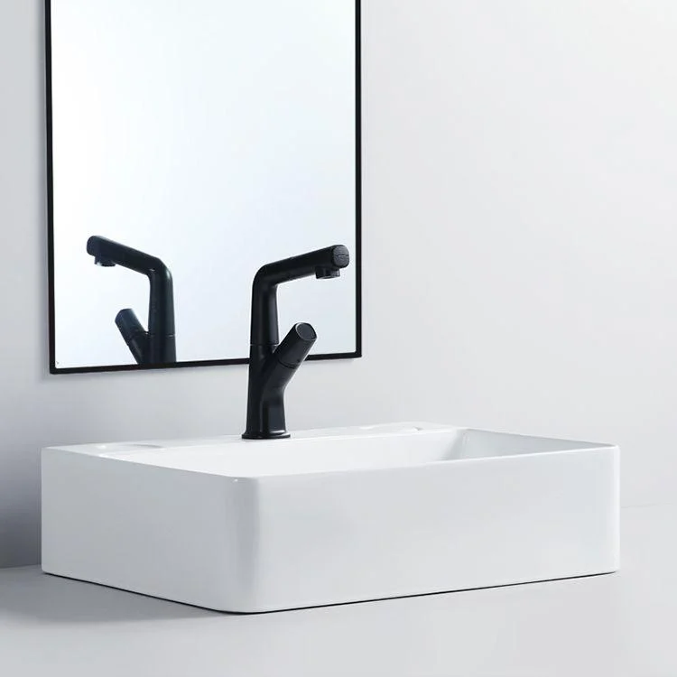 Modern Bathroom Sink Porcelain Rectangular Vessel Lavatory Sink with Pop-Up Drain -Bathlova