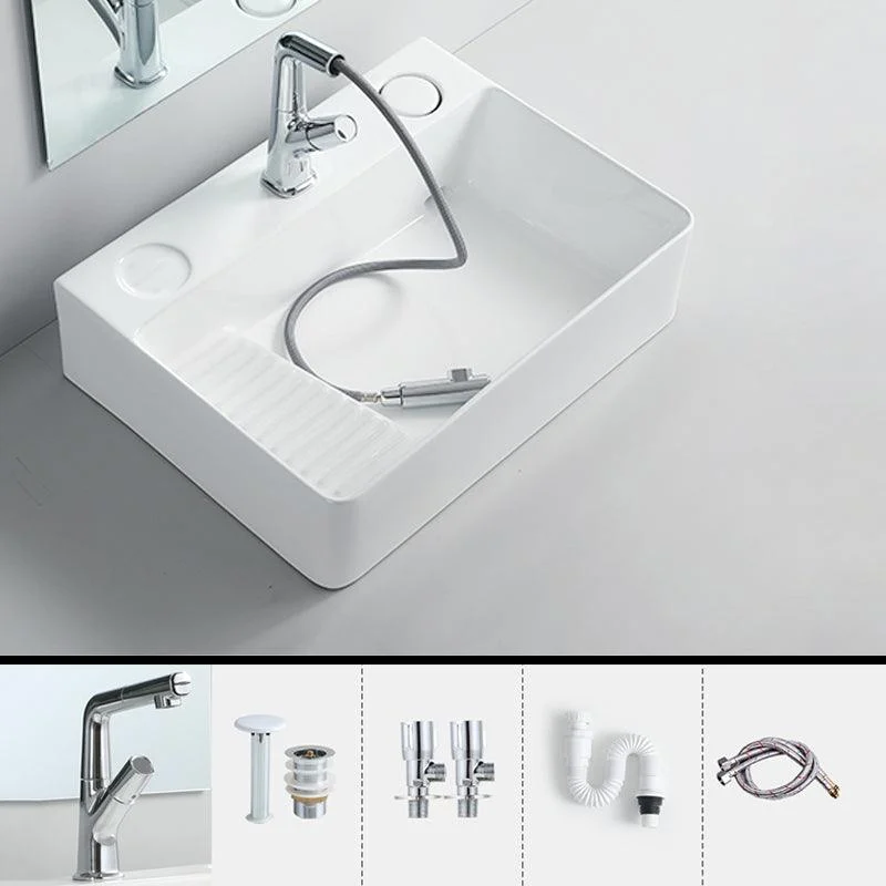 Modern Bathroom Sink Porcelain Rectangular Vessel Lavatory Sink with Pop-Up Drain -Bathlova