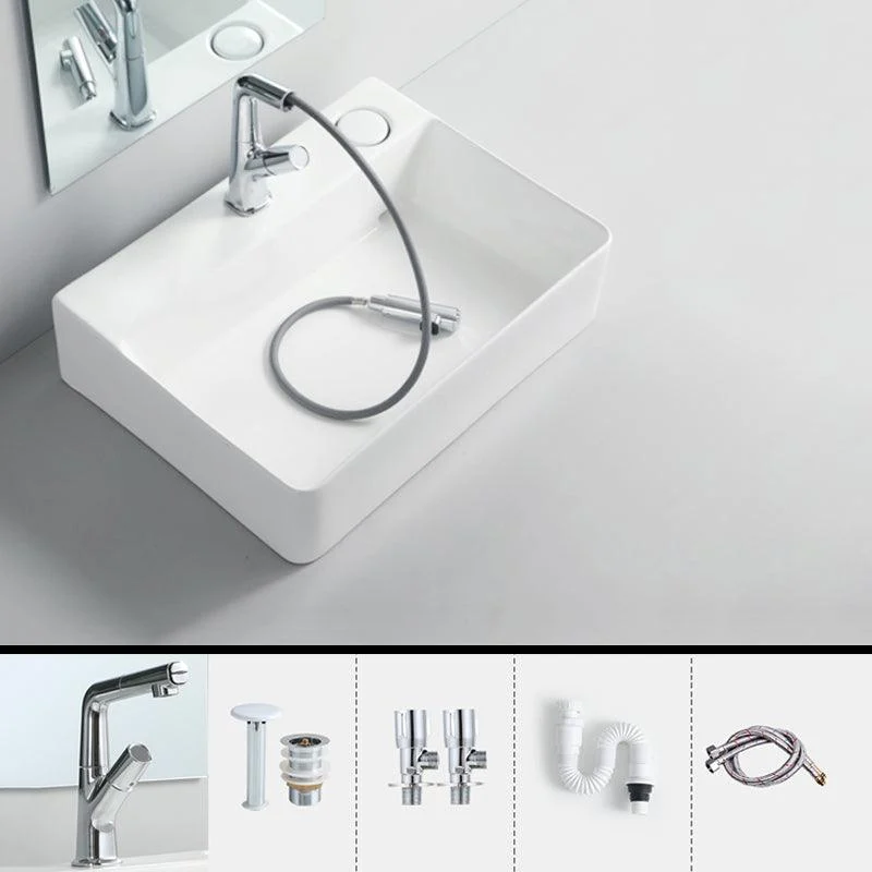 Modern Bathroom Sink Porcelain Rectangular Vessel Lavatory Sink with Pop-Up Drain -Bathlova