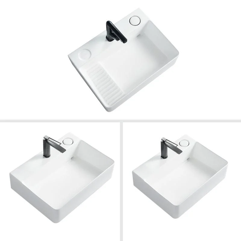 Modern Bathroom Sink Porcelain Rectangular Vessel Lavatory Sink with Pop-Up Drain -Bathlova