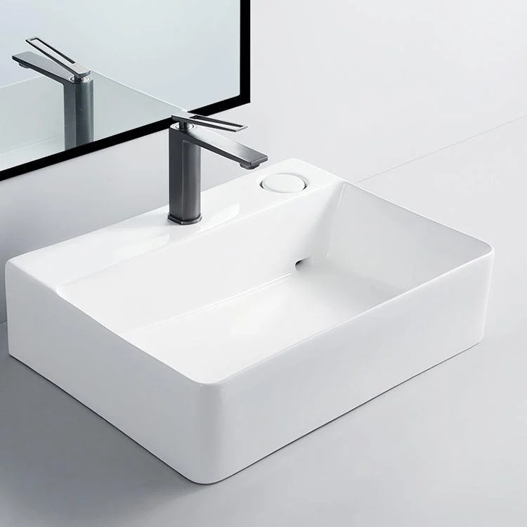 Modern Bathroom Sink Porcelain Rectangular Vessel Lavatory Sink with Pop-Up Drain -Bathlova