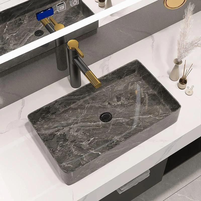 Modern Bathroom Sink Porcelain Rectangular Vessel Sink with Pop-Up Drain -Bathlova