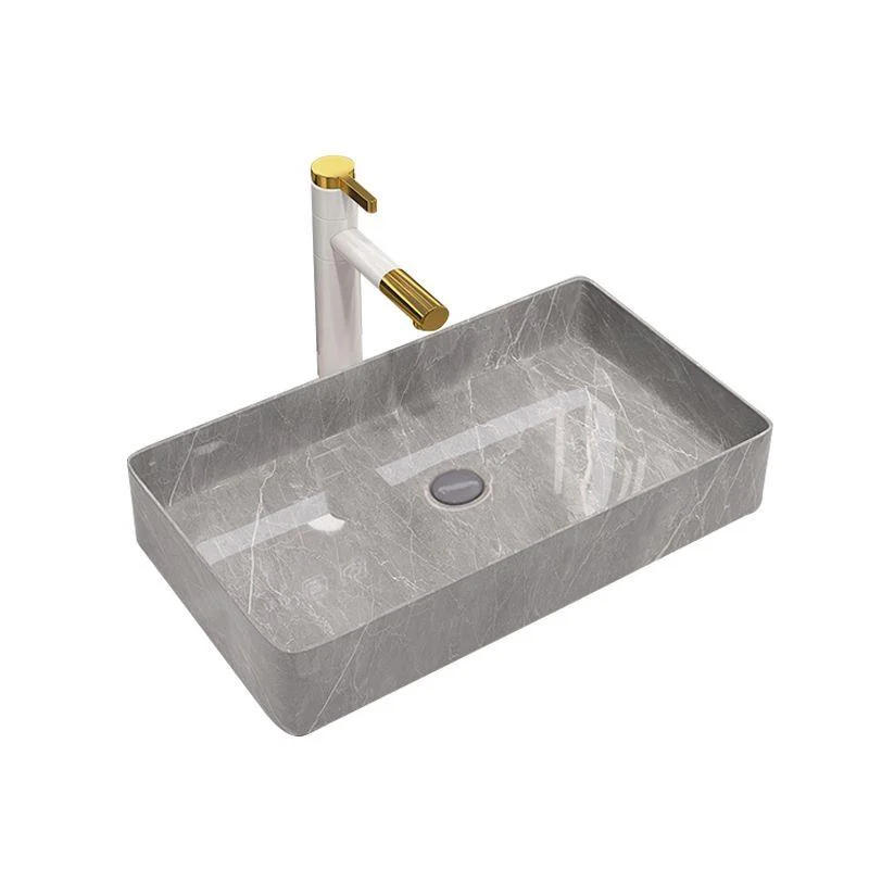 Modern Bathroom Sink Porcelain Rectangular Vessel Sink with Pop-Up Drain -Bathlova