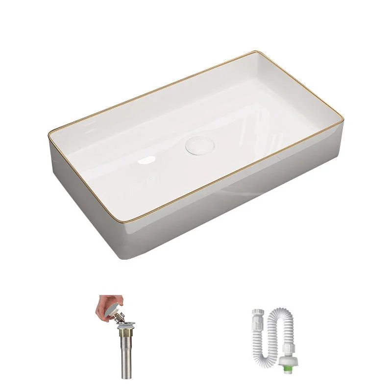 Modern Bathroom Sink Porcelain Rectangular Vessel Sink with Pop-Up Drain -Bathlova