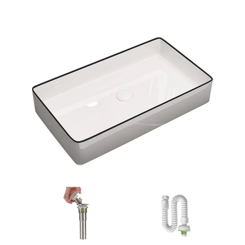 Modern Bathroom Sink Porcelain Rectangular Vessel Sink with Pop-Up Drain -Bathlova