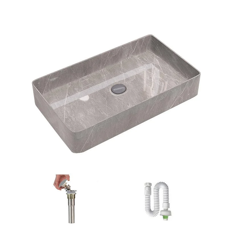 Modern Bathroom Sink Porcelain Rectangular Vessel Sink with Pop-Up Drain -Bathlova