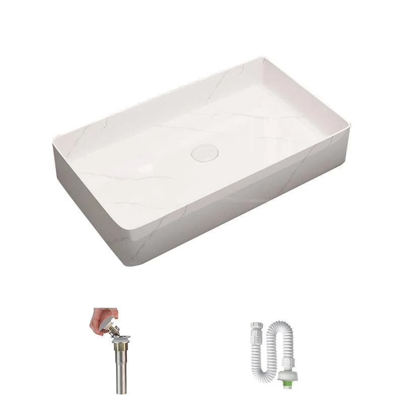 Modern Bathroom Sink Porcelain Rectangular Vessel Sink with Pop-Up Drain -Bathlova