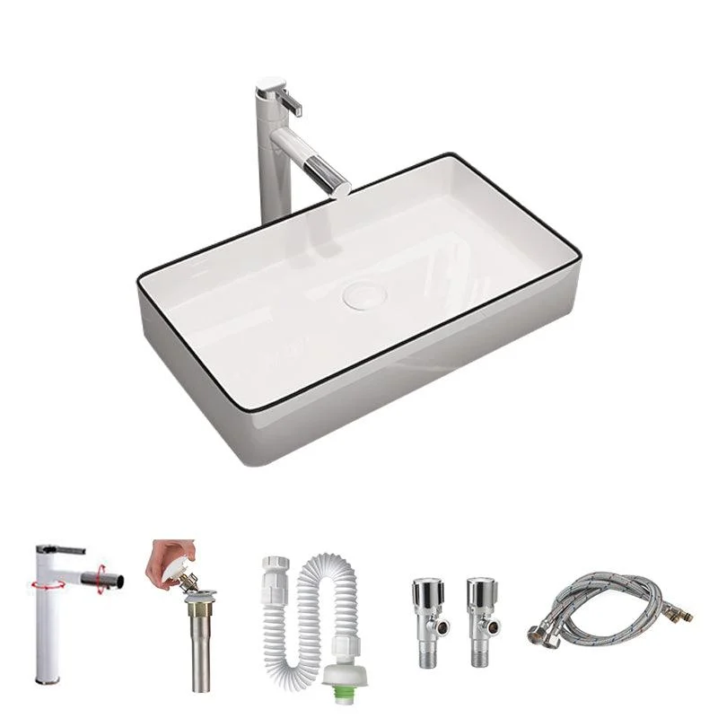 Modern Bathroom Sink Porcelain Rectangular Vessel Sink with Pop-Up Drain -Bathlova