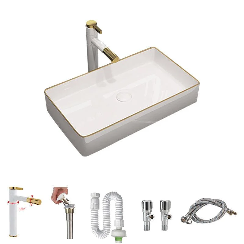 Modern Bathroom Sink Porcelain Rectangular Vessel Sink with Pop-Up Drain -Bathlova