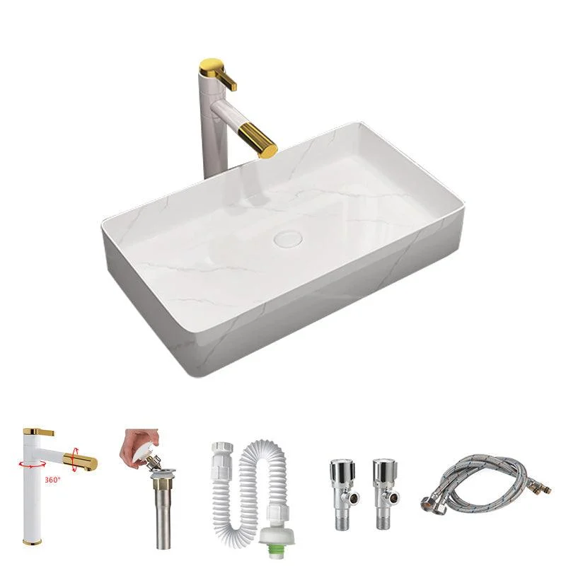 Modern Bathroom Sink Porcelain Rectangular Vessel Sink with Pop-Up Drain -Bathlova