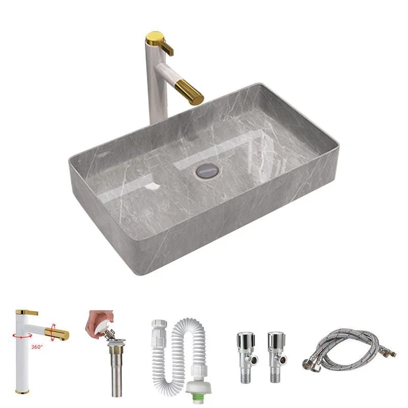 Modern Bathroom Sink Porcelain Rectangular Vessel Sink with Pop-Up Drain -Bathlova