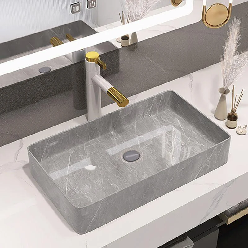 Modern Bathroom Sink Porcelain Rectangular Vessel Sink with Pop-Up Drain -Bathlova