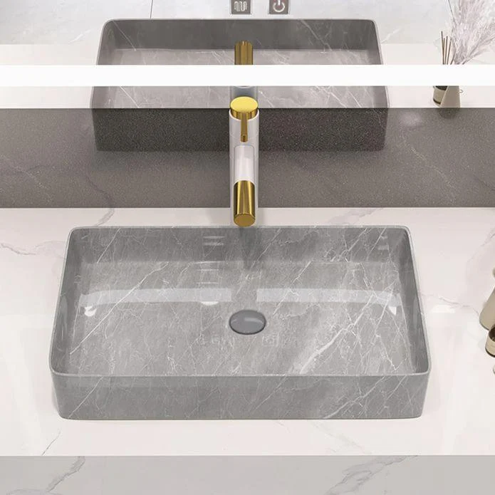 Modern Bathroom Sink Porcelain Rectangular Vessel Sink with Pop-Up Drain -Bathlova