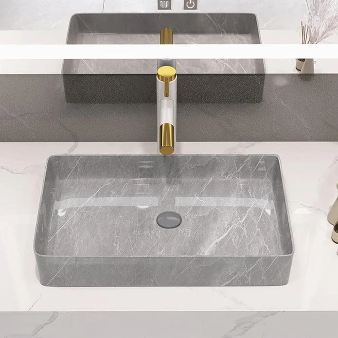 Modern Bathroom Sink Porcelain Rectangular Vessel Sink with Pop-Up Drain -Bathlova