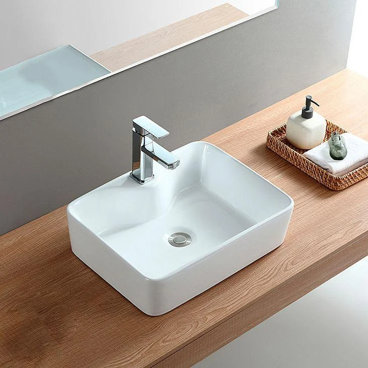 Modern Bathroom Sink Porcelain Rectangular Vessel with Pop-Up Drain -Bathlova