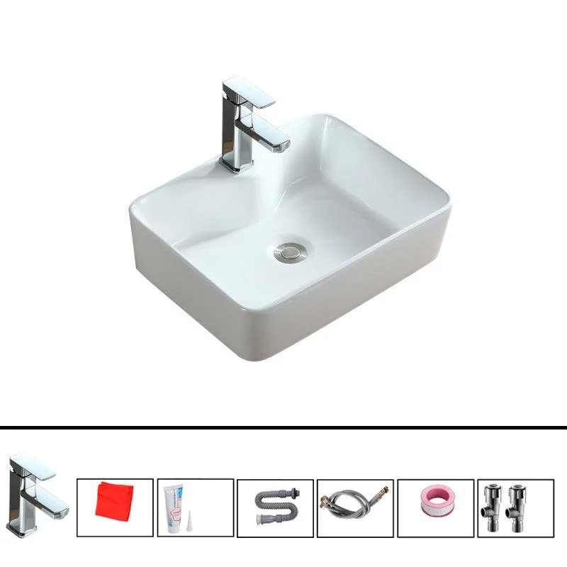 Modern Bathroom Sink Porcelain Rectangular Vessel with Pop-Up Drain -Bathlova