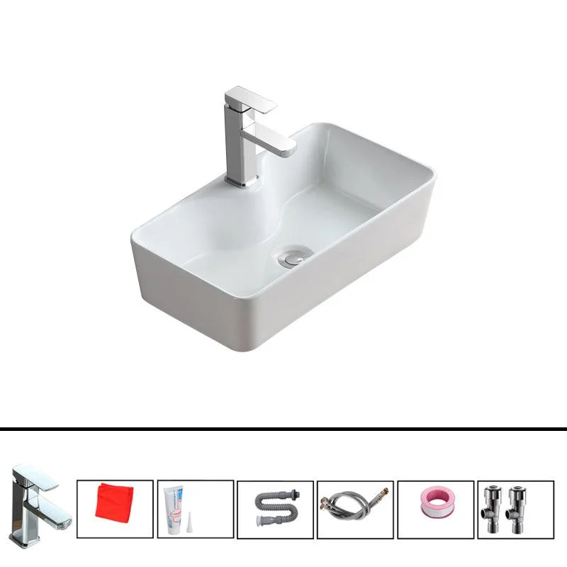 Modern Bathroom Sink Porcelain Rectangular Vessel with Pop-Up Drain -Bathlova