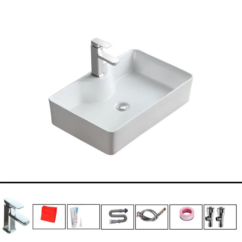 Modern Bathroom Sink Porcelain Rectangular Vessel with Pop-Up Drain -Bathlova