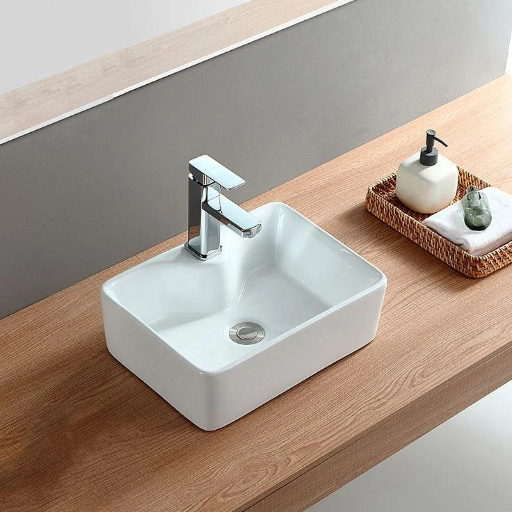 Modern Bathroom Sink Porcelain Rectangular Vessel with Pop-Up Drain -Bathlova