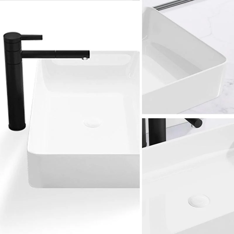 Modern Bathroom Sink Porcelain Rectangular with Drain Assembly and Tap Vessel Sink -Bathlova