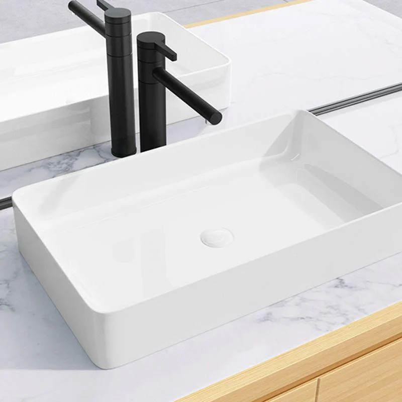 Modern Bathroom Sink Porcelain Rectangular with Drain Assembly and Tap Vessel Sink -Bathlova