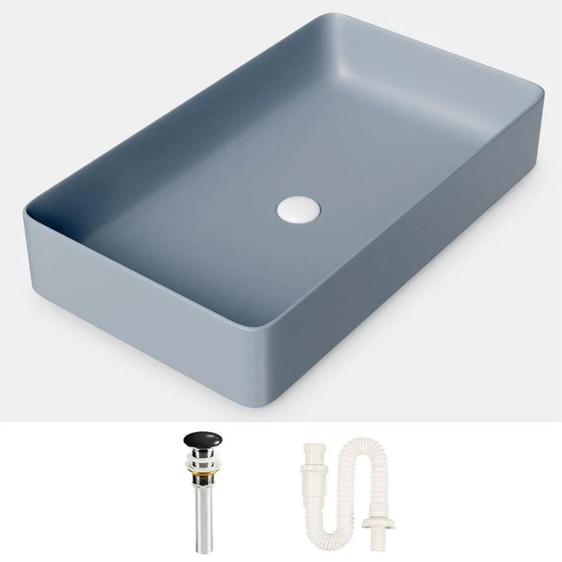 Modern Bathroom Sink Porcelain Rectangular with Drain Assembly and Tap Vessel Sink -Bathlova