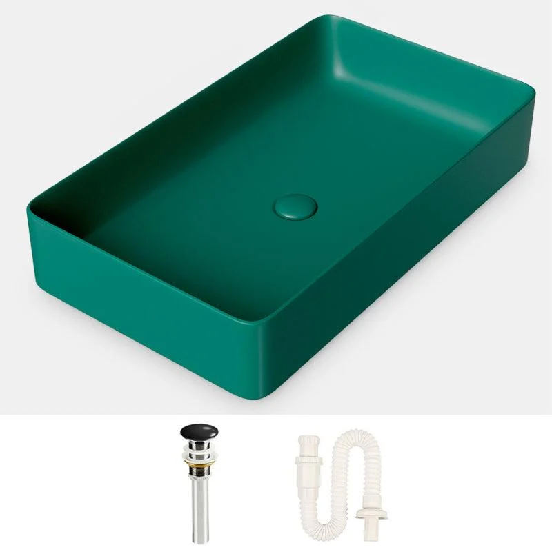 Modern Bathroom Sink Porcelain Rectangular with Drain Assembly and Tap Vessel Sink -Bathlova