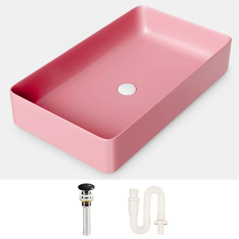 Modern Bathroom Sink Porcelain Rectangular with Drain Assembly and Tap Vessel Sink -Bathlova