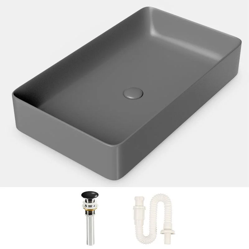 Modern Bathroom Sink Porcelain Rectangular with Drain Assembly and Tap Vessel Sink -Bathlova