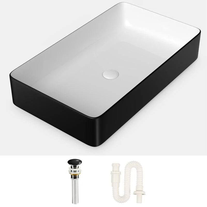 Modern Bathroom Sink Porcelain Rectangular with Drain Assembly and Tap Vessel Sink -Bathlova