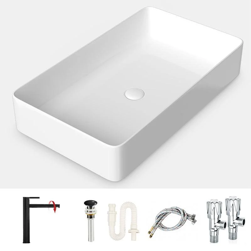 Modern Bathroom Sink Porcelain Rectangular with Drain Assembly and Tap Vessel Sink -Bathlova