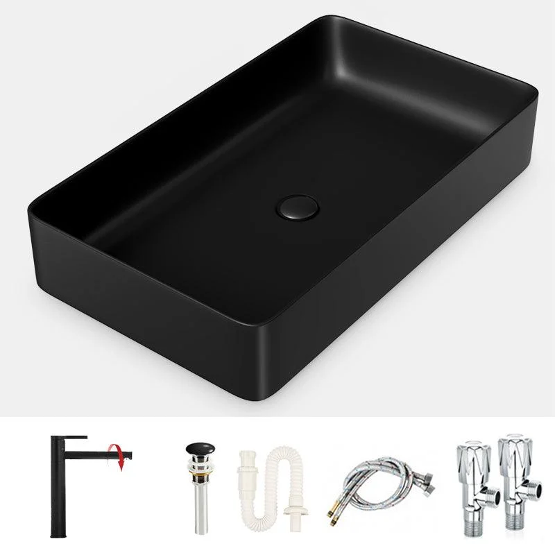 Modern Bathroom Sink Porcelain Rectangular with Drain Assembly and Tap Vessel Sink -Bathlova