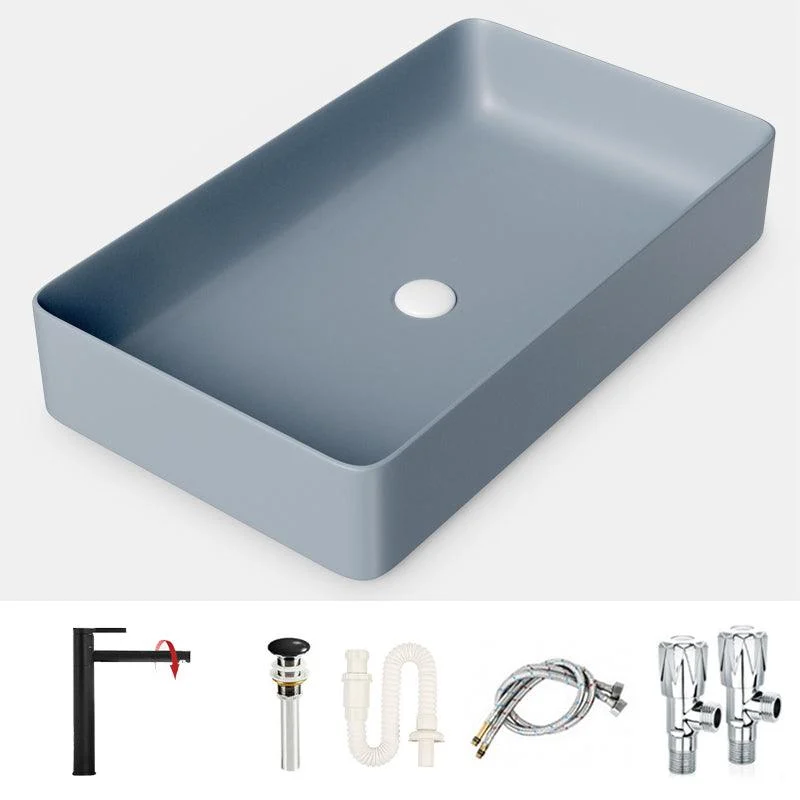 Modern Bathroom Sink Porcelain Rectangular with Drain Assembly and Tap Vessel Sink -Bathlova