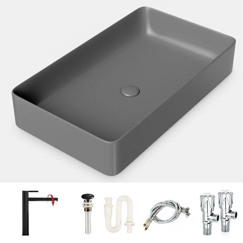 Modern Bathroom Sink Porcelain Rectangular with Drain Assembly and Tap Vessel Sink -Bathlova