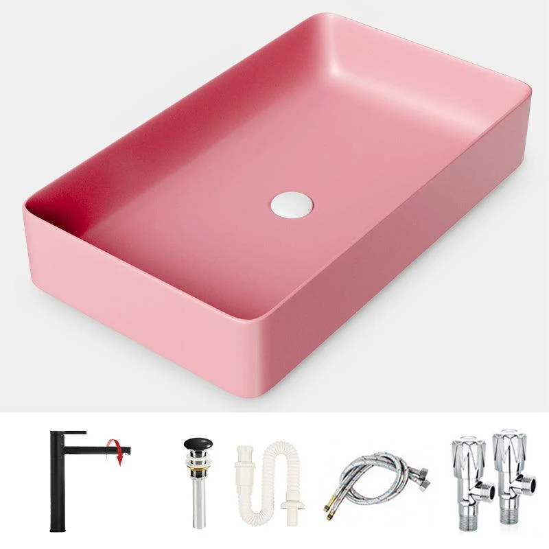 Modern Bathroom Sink Porcelain Rectangular with Drain Assembly and Tap Vessel Sink -Bathlova