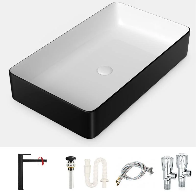 Modern Bathroom Sink Porcelain Rectangular with Drain Assembly and Tap Vessel Sink -Bathlova