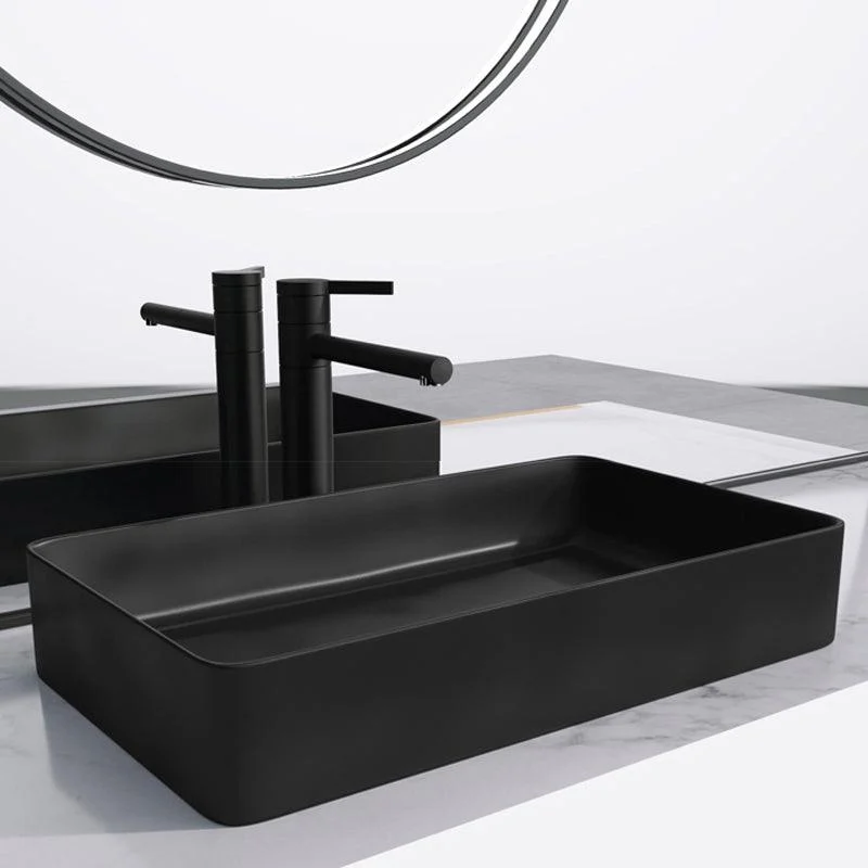 Modern Bathroom Sink Porcelain Rectangular with Drain Assembly and Tap Vessel Sink -Bathlova