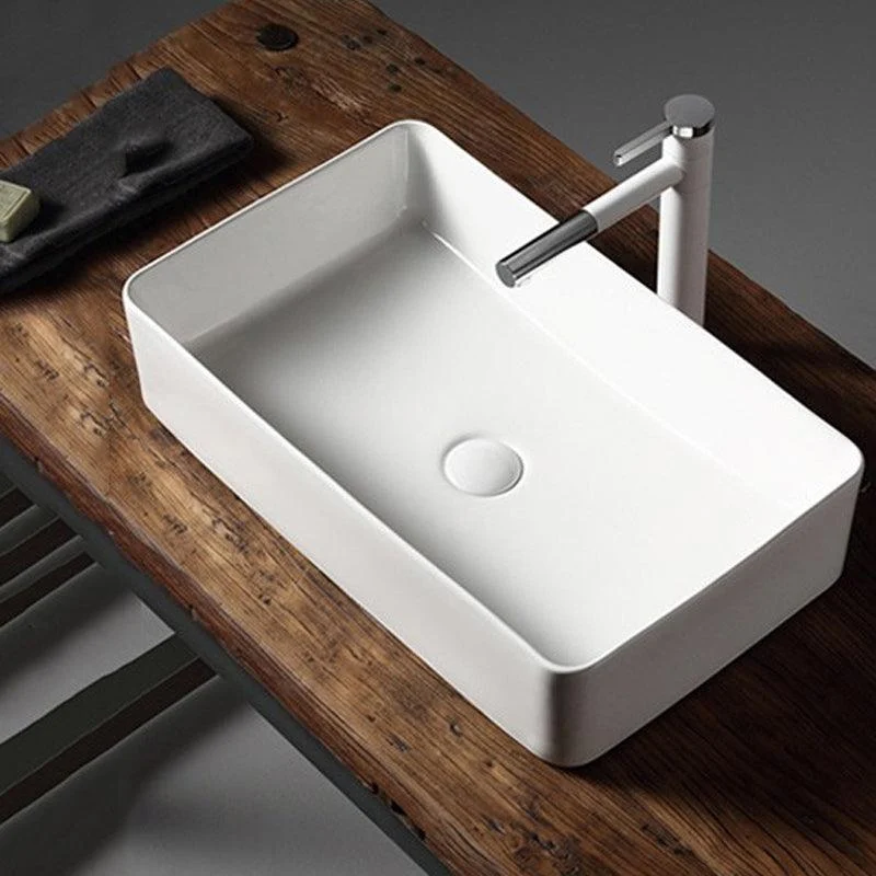 Modern Bathroom Sink Porcelain Rectangular with Drain Assembly Vessel Lavatory Sink -Bathlova