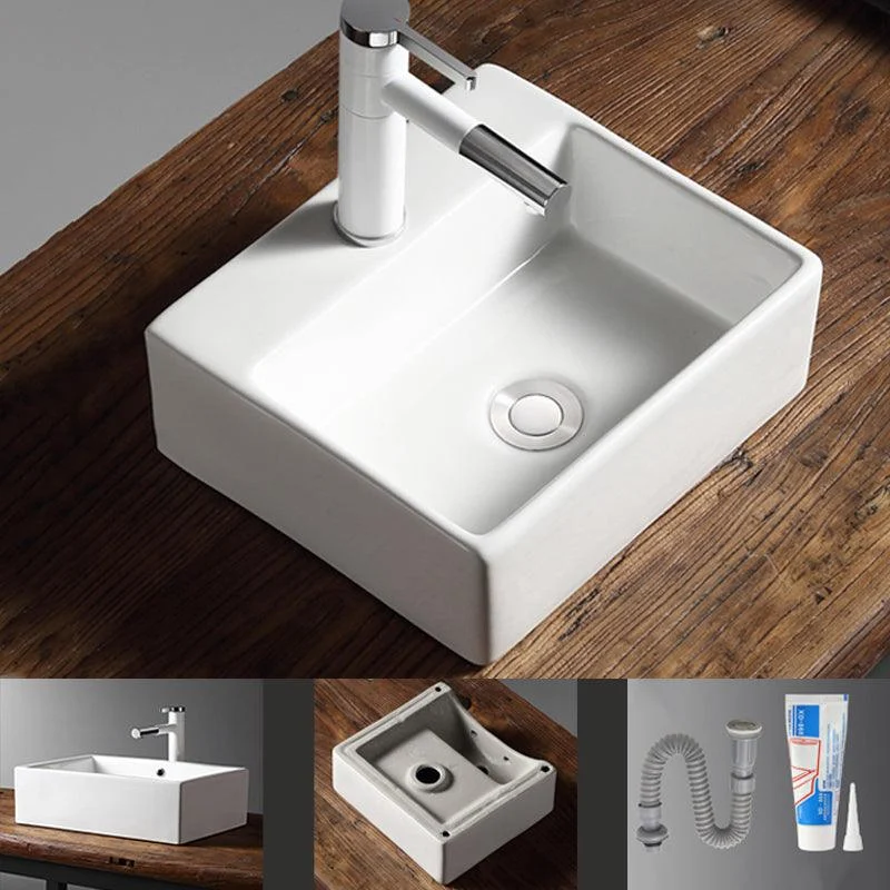 Modern Bathroom Sink Porcelain Rectangular with Drain Assembly Vessel Lavatory Sink -Bathlova