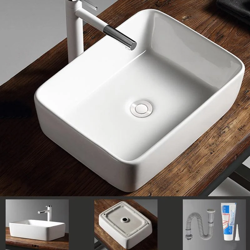 Modern Bathroom Sink Porcelain Rectangular with Drain Assembly Vessel Lavatory Sink -Bathlova