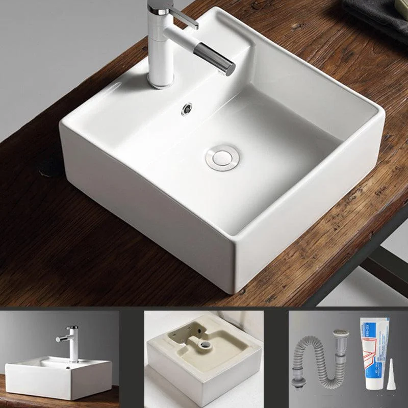 Modern Bathroom Sink Porcelain Rectangular with Drain Assembly Vessel Lavatory Sink -Bathlova