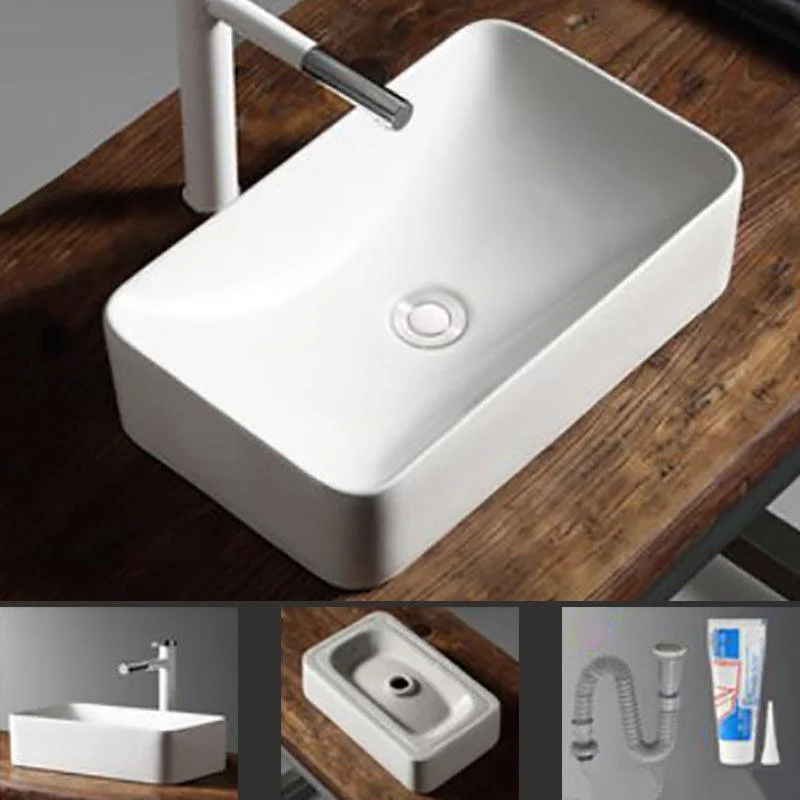 Modern Bathroom Sink Porcelain Rectangular with Drain Assembly Vessel Lavatory Sink -Bathlova