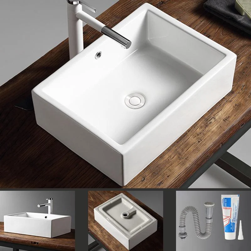 Modern Bathroom Sink Porcelain Rectangular with Drain Assembly Vessel Lavatory Sink -Bathlova