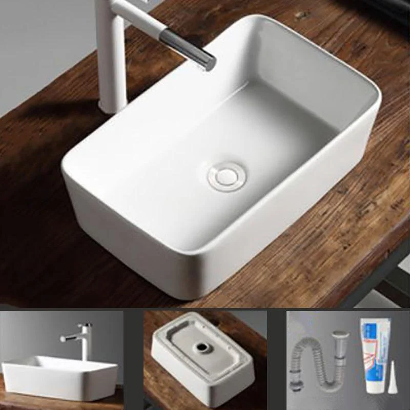 Modern Bathroom Sink Porcelain Rectangular with Drain Assembly Vessel Lavatory Sink -Bathlova