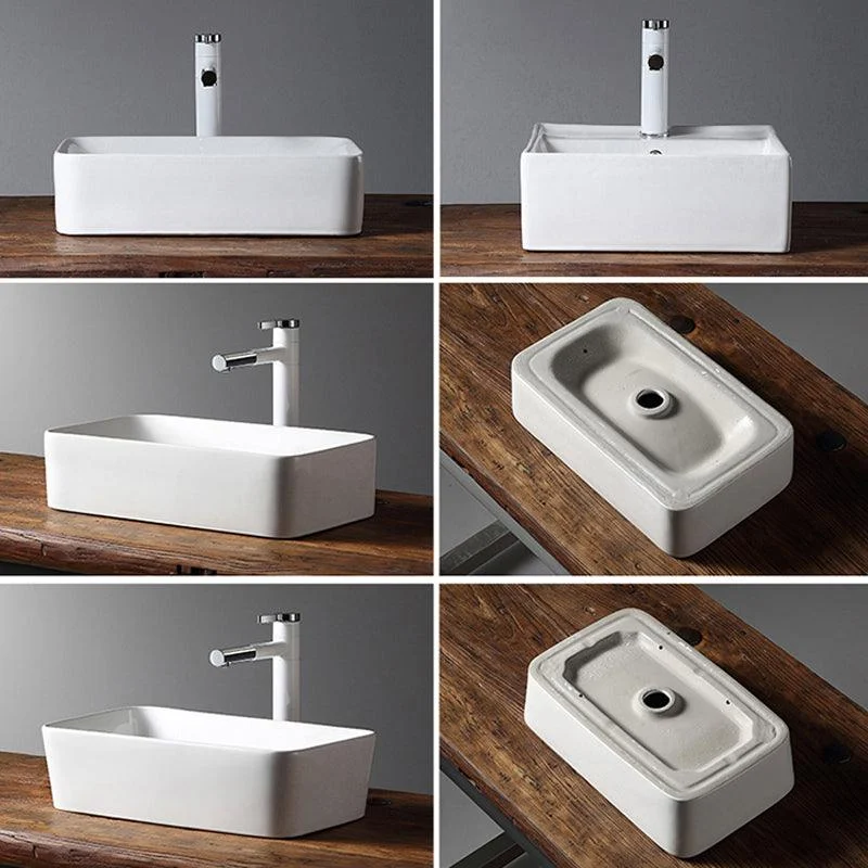 Modern Bathroom Sink Porcelain Rectangular with Drain Assembly Vessel Lavatory Sink -Bathlova