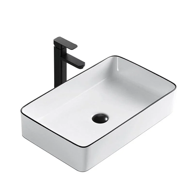 Modern Bathroom Sink Porcelain Rectangular with Overflow and Drain Assembly Basin Sink -Bathlova