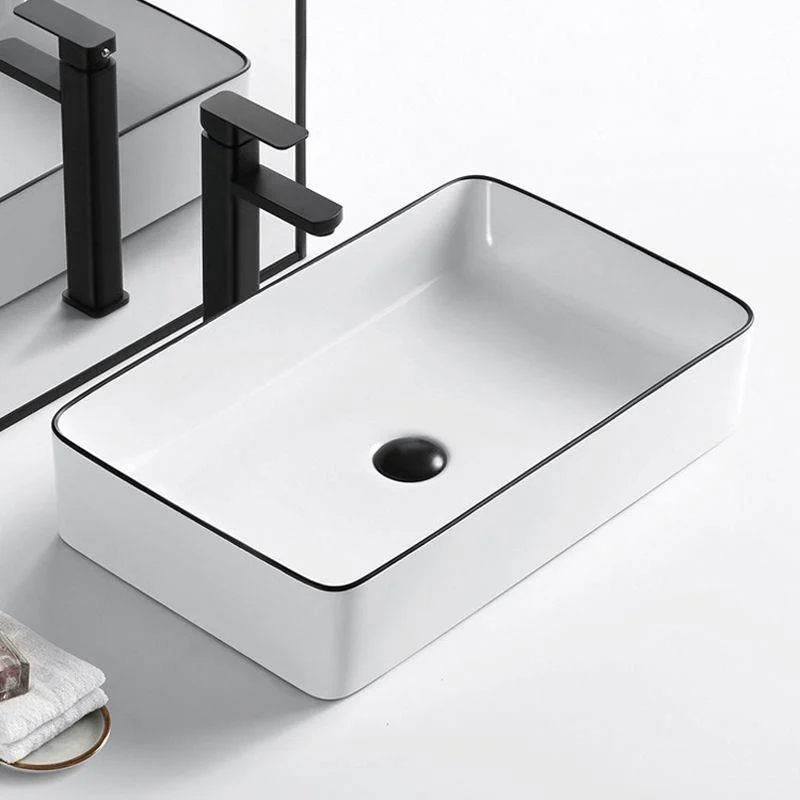 Modern Bathroom Sink Porcelain Rectangular with Overflow and Drain Assembly Basin Sink -Bathlova