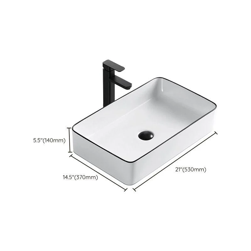 Modern Bathroom Sink Porcelain Rectangular with Overflow and Drain Assembly Basin Sink -Bathlova