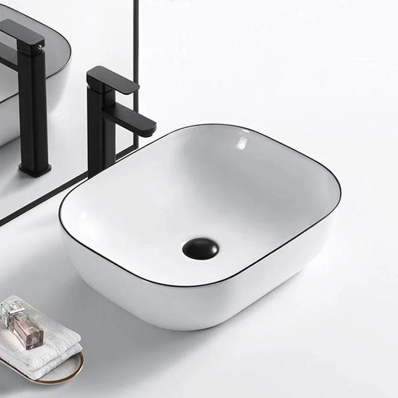 Modern Bathroom Sink Porcelain Rectangular with Overflow and Drain Assembly Basin Sink -Bathlova