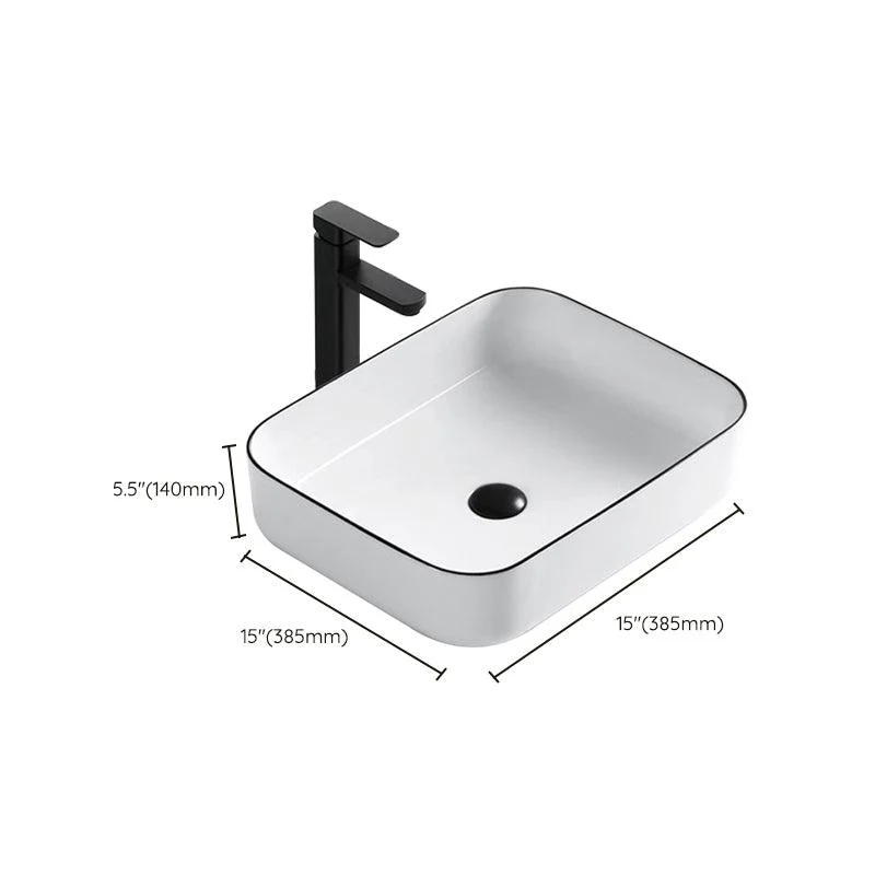 Modern Bathroom Sink Porcelain Rectangular with Overflow and Drain Assembly Basin Sink -Bathlova